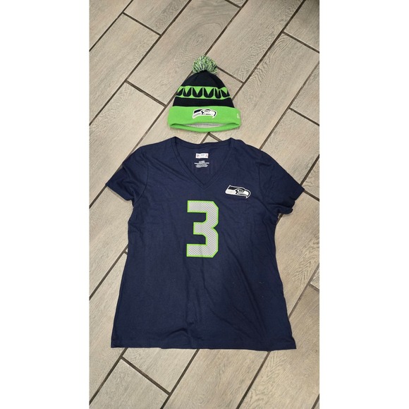 Seattle Seahawks NFL Womens XL Blue Russell Wilson Jersey and New Era Beanie Set - Picture 2 of 6